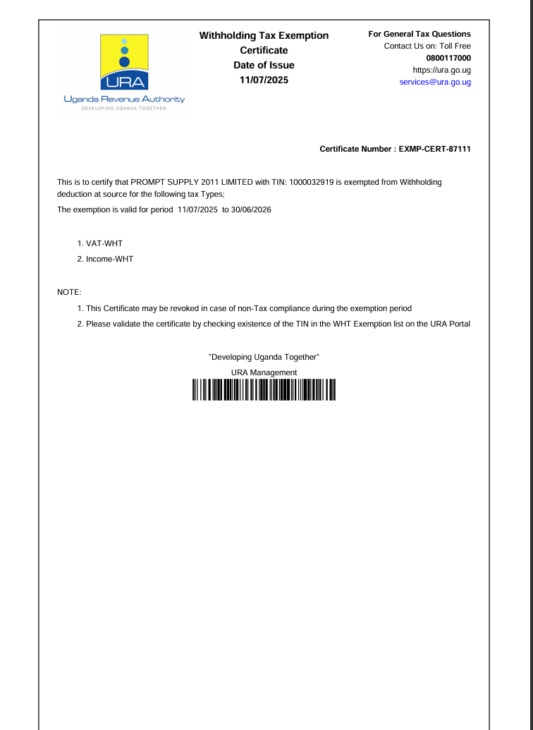 URA Tax Registration Certificate